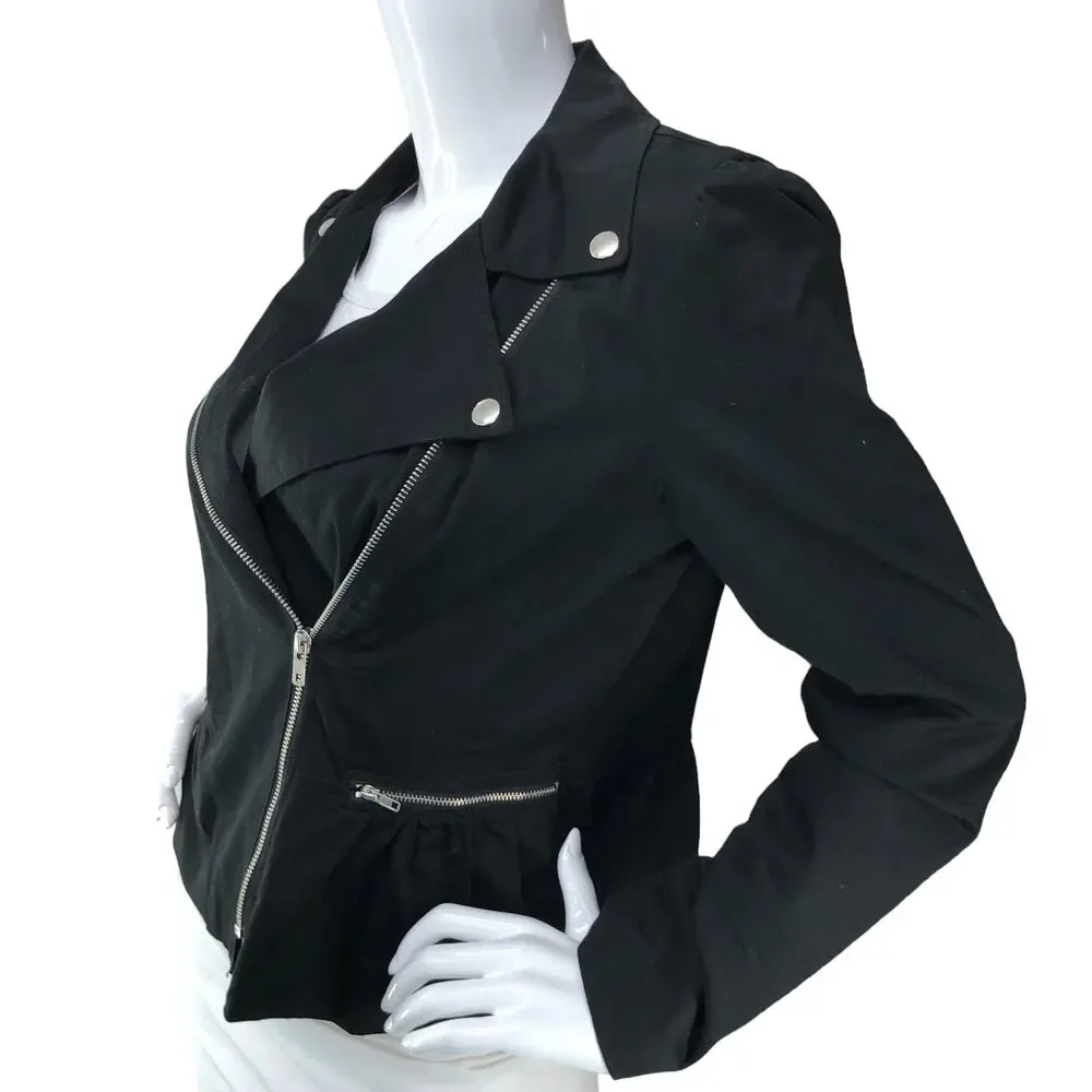 Sandro Womens Size S Biker Jacket Asymmetrical Cotton Zip Pockets Black